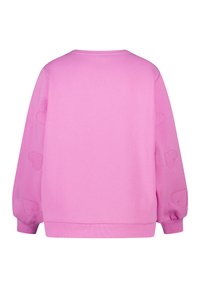 Roze sweatshirt met lange mouwen, voorzien van geborduurde hartvormen op de mouwen. Gemaakt van een zachte, gestructureerde stof. Rechte zoom.