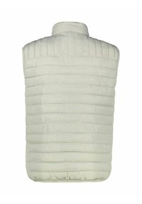 Lekka, bezrękawnik w jasnym zielonym kolorze, z pikowaną fakturą i wysokim kołnierzem. Podkreślony prążkowanym wzorem i elastycznym obszyciem.