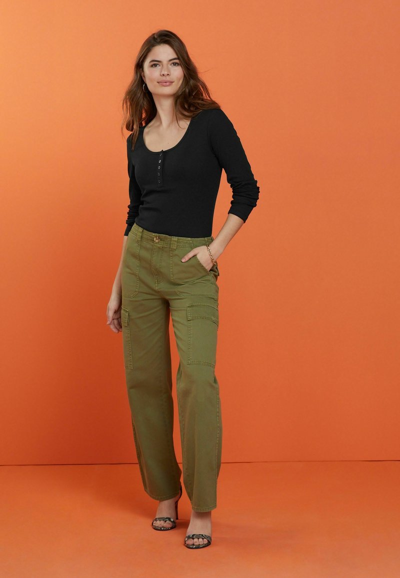 Next RIBBED HENLEY LONG SLEEVE TOP - Langarmshirt - black