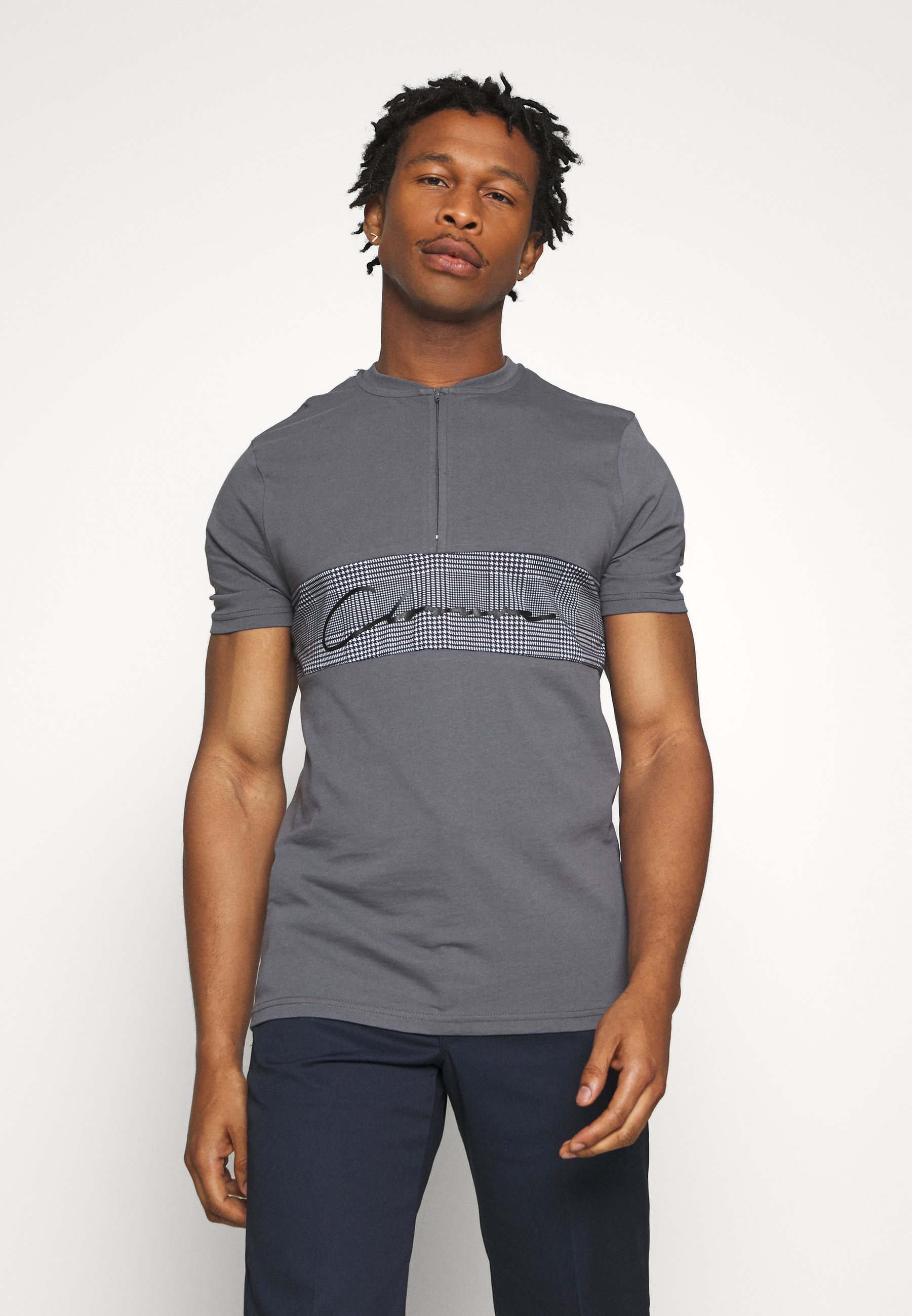 CLOSURE London BAND ZIP CHECKED TEE T shirts med print CLOSURE London BAND ZIP CHECKED TEE - T-shirts med print - black