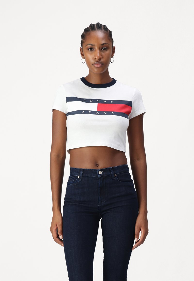 Tommy Jeans BLOCK TEE - Nyomott mintás póló - white
