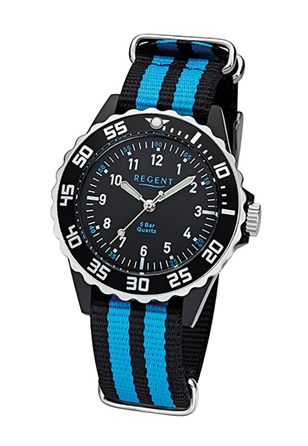 KINDER, JUGEND TEXTIL, STOFF ANALOGUHR MINERALGLAS SCHWARZ, BLAU - Uhr - schwarz