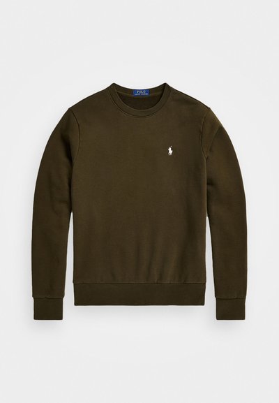 Mörk olivgrön långärmad T-shirt med rund halsringning och liten vit Polo Ralph Lauren-logotyp på vänster bröst.