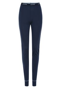 Legging tummansininen, muotoiltu malli, joustava vyötärö, jossa DOVRE-logo, ja kontrastiväriset ompeleet sivuilla. Sileä pinta.
