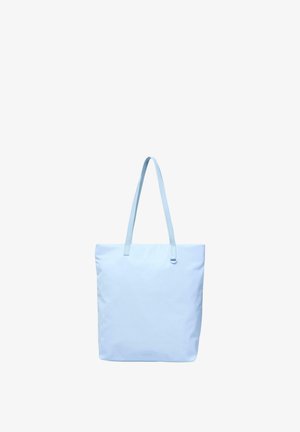 Hellblauer Einkaufstasche mit zwei Schulterriemen, rechteckiger Form, glatter Textur und minimalistischem Design vor weißem Hintergrund.
