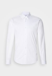 Wit overhemd met lange mouwen gemaakt van glad katoen, voorzien van een standaardkraag, knoopsluiting aan de voorkant en een getailleerde pasvorm met afgeronde zoom.