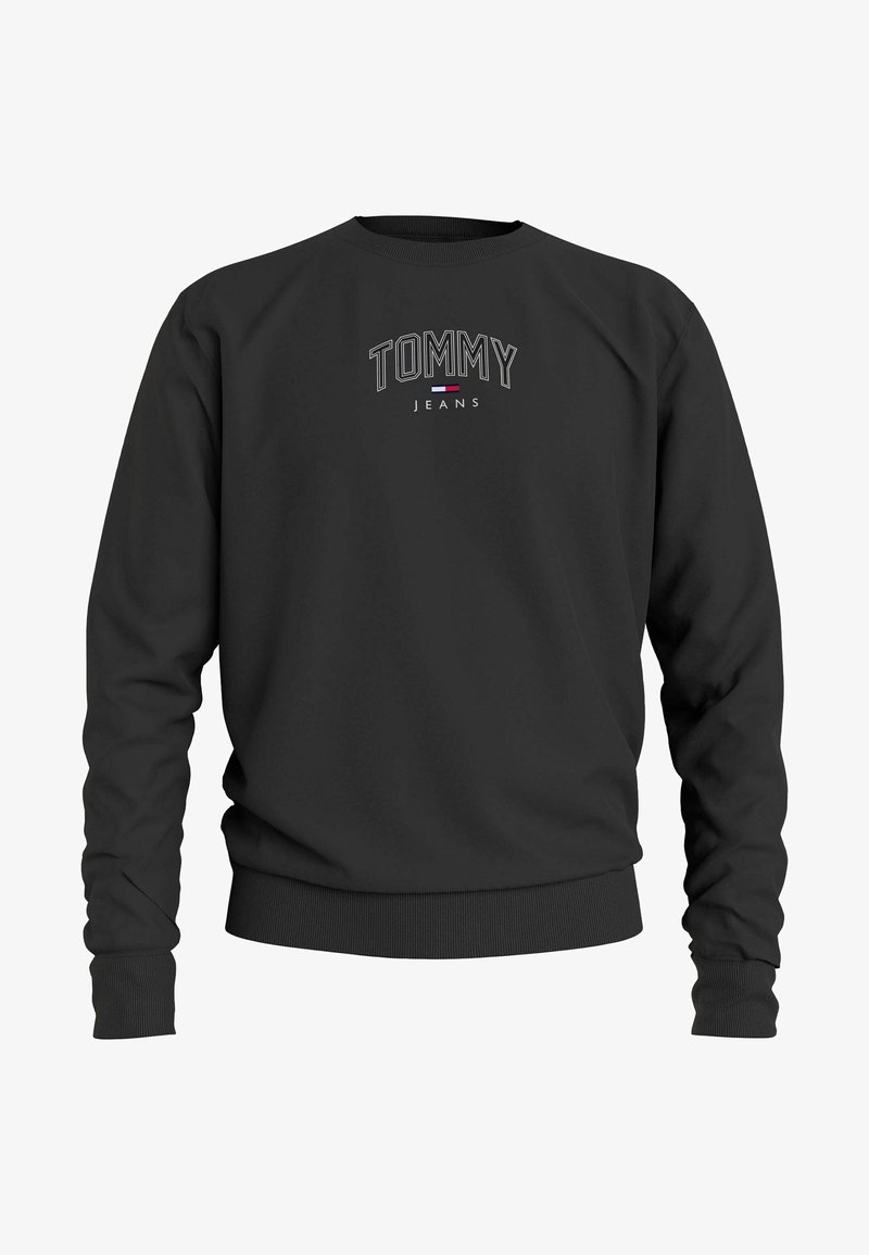 Svart sweatshirt med rund hals och långa ärmar. Har logotypen "TOMMY JEANS" i vitt och rött. Ribbad ärmslut och nederkant. Slät textur.