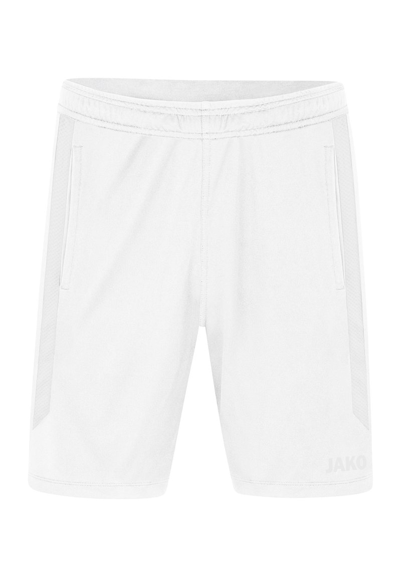 Weiße Sportshorts mit einem elastischen Bund, zwei Seitentaschen und Netzakzenten an den Seiten. Mit Logo der Marke auf der unteren Vorderseite.