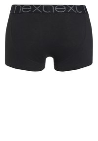 Boxeri din bumbac negri cu un elastic lat, pe care apare cuvântul "next" într-o nuanță contrastantă de gri; textură moale și formă adaptată.