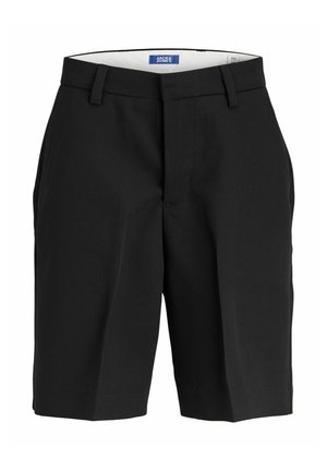 Sorte knelengde tilpassede shorts med beltestropper, sidelommer og front glidelås.