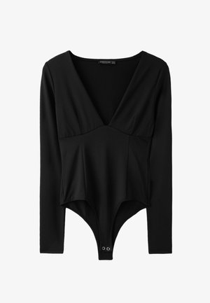 Stradivarius, V-NECK BODYSUIT WITH UNDER-BUST GATHERING - Maglietta a manica lunga - black