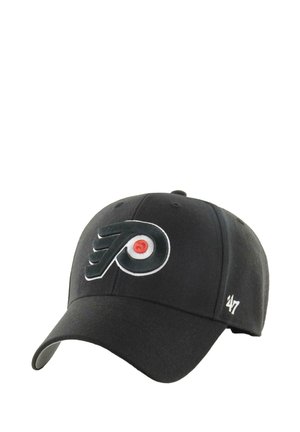 Casquette de baseball noire avec logo des Philadelphia Flyers brodé en blanc et orange. Sangle ajustable à l'arrière. Tissu durable.