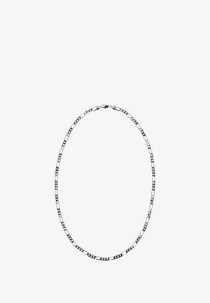 Collana in argento con anelli allungati e intrecciati, con finitura lucida e chiusura sicura.