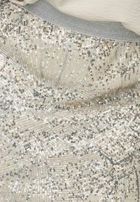 Ύφασμα με ασημένιες παγιέτες που καλύπτουν πυκνά μια υφή επιφάνεια και αιχμαλωτίζουν το φως με μεταλλική λάμψη.