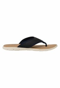 Musthave musteljak, millel on tekstuuriga kangas rihm, pehme tald ja paindlik valge tald, featuring toe post disain.