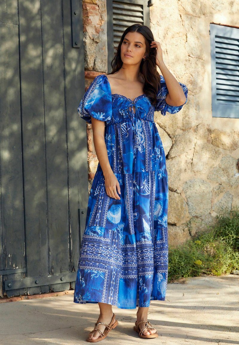 Next - PUFF SLEEVE HALTER NECK REGULAR FIT - Maksi suknelė - blue print, Padidinti