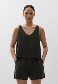 OYSHO - LINEN V-NECK - Blouse - dark grey Thumbnail Image 1