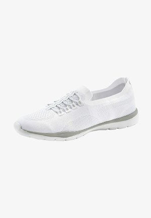 Vita lätta sneakers gjorda av andningsbart mesh-material, med en flexibel sula och minimalistisk design med intrikata detaljer på ovandelen.