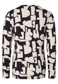 Langarmshirt mit einem schwarz-cremefarbenen geometrischen Muster. Hergestellt aus elastischem Stoff mit Rundhalsausschnitt und schmaler Passform.