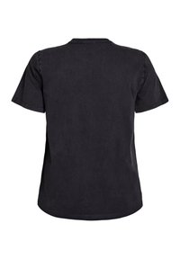Camiseta negra de manga corta con escote redondo, hecha de una tela suave, con un corte clásico y sencillo, sin patrones ni texturas visibles.
