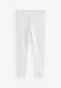 Witte katoenlegging met een gladde textuur, een nauwsluitende pasvorm en een elastische tailleband. Beschikt over taps toelopende benen en omgeslagen pijpen bij de enkels.
