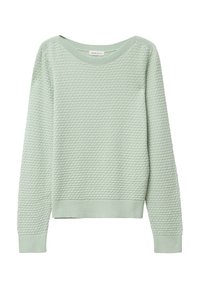 Lysegrøn sweatshirt med et struktureret, honningkombre mønster. Har en bred halsudskæring, ribbede manchetter og bund. Lange ærmer. Blødt materiale.