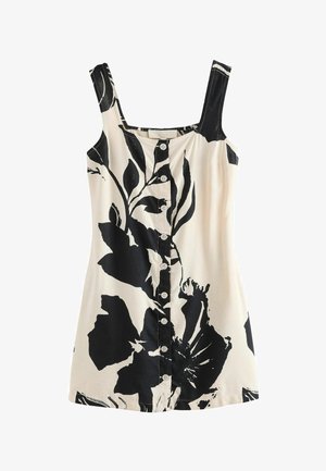 Next, REGULAR FIT - SQUARE NECK BUTTON THROUGH MINI SHIFT DRESS . - Freizeitkleid - monochrome floral printed