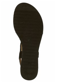 Semelle extérieure en caoutchouc noir avec des rainures horizontales, présentant une forme arrondie et un logo en relief "Gabor". Zone du talon renforcée pour plus de stabilité.