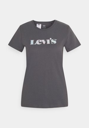 Grå bomulls-t-shirt med kort ärm och rundad halsringning. Har en lätt design och en färgglad "Levi's"-logotyp över bröstet.