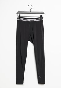 Leggings sportivi neri con un design aderente, vita elastica con il logo grigio Puma e materiale liscio e leggero.