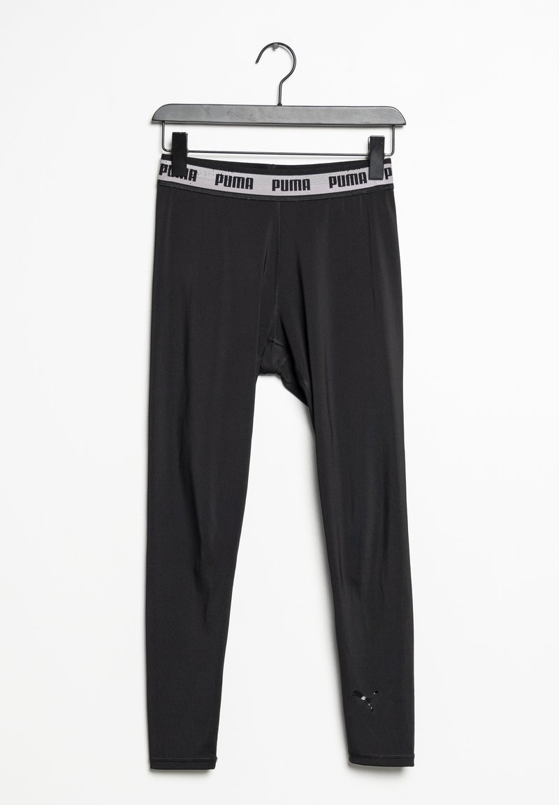 Leggings sportivi neri con un design aderente, vita elastica con il logo grigio Puma e materiale liscio e leggero.
