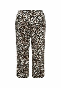 Leoprind-Hose mit elastischem Bund, locker sitzend, aus leichtem Stoff und in einer Kombination aus Braun und Schwarz.
