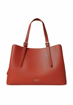 Borsa tote in pelle marrone con tracolle regolabili e nome del marchio Twinset in piccole lettere dorate al centro davanti.