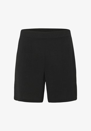 Shorts noirs avec une texture lisse et uniforme, dotés d'une taille élastique et d'une coupe droite. Aucun poche ni motif n'est présent.