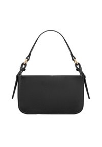 Borsa a spalla in pelle nera con texture, dotata di una tracolla corta e dettagli in metallo dorato su sfondo bianco.
