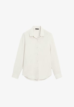 Lange mouwen, lichtbeige button-up shirt met een klassieke kraag, zachte textuur en een afgeronde zoom. Voorzien van knopen aan de voorkant en een relaxte pasvorm.