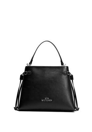 Zwarte tas van gegranuleerd leer met een enkele bovenste handgreep, zijstrikdetails en een zilveren "Wittchen"-logo in het midden aan de voorkant.