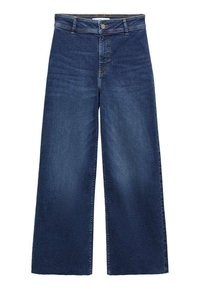 Wijde jeans gemaakt van donkerblauwe denim, met een klassiek ontwerp met vijf zakken, knoopsluiting en gestikte details langs de naden.