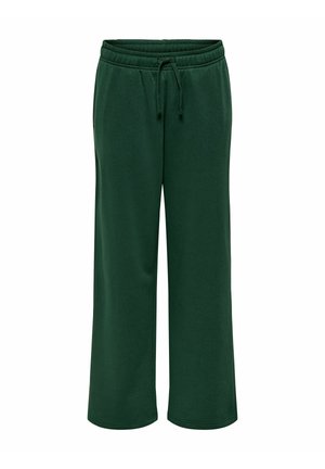 Mørkegrønne sweatpants med brede ben, elastisk talje og snor, der har sidelommer og en afslappet pasform.