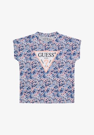Tričoko s květinovým vzorem v růžové, modré a bílé barvě. Vyrobeno z organické bavlny, s kulatým výstřihem a krátkým rukávem. Obsahuje trojúhelníkové logo.