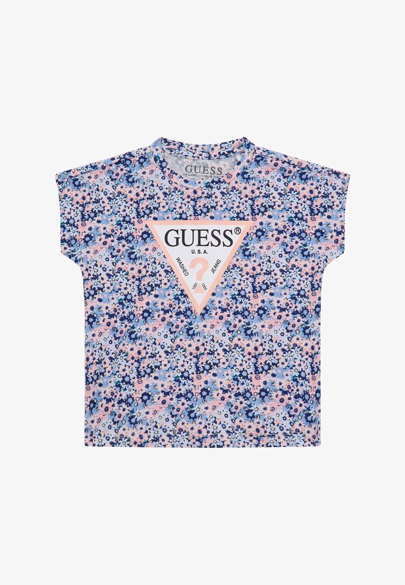 Tričoko s květinovým vzorem v růžové, modré a bílé barvě. Vyrobeno z organické bavlny, s kulatým výstřihem a krátkým rukávem. Obsahuje trojúhelníkové logo.