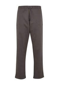 Grå sweatpants lavet af blødt materiale, med en elastisk talje og snøre samt et afslappet, lige ben-design.