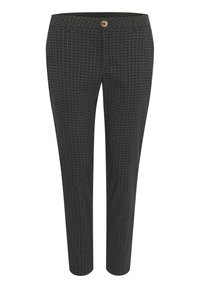 Svarta byxor med ett rutmönster i ljusgrått, med knappstängning, slät framsida och avsmalnande ben för en skräddarsydd look.