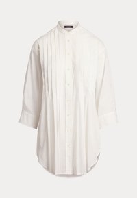 Pintucked Cotton Dobby Shirt - Button-down blouse - white