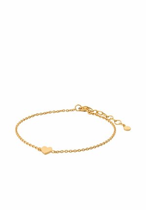 Feines Goldkettchen-Armband mit kleinem, massivem Herzanhänger und verstellbarem Verschluss mit Verlängerungskettchen.