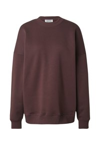 Brauner Sweatshirt aus weichem Material mit Rundhalsausschnitt, überschnittenen Schultern, gerippten Bündchen und geradem Saum.