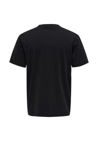 Black cotton t-shirt with a round neckline, short sleeves, and a straight cut. No visible graphics or patterns on the back.