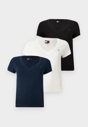 Tommy Jeans, V NECK TEE 3 PACK - T-shirt basique - black/ecru/dark night navy