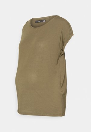 T-shirt de maternidade verde com mangas curtas, decote redondo e um caimento solto para conforto. Feita de um tecido macio e elástico.