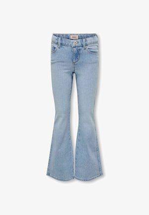 Világoskék farmer flare nadrág elülső gombbal és cipzárral, övbemélyedésekkel, elülső és hátsó zsebekkel, valamint az "ONLY" márkajelzéssel a derékrészen.